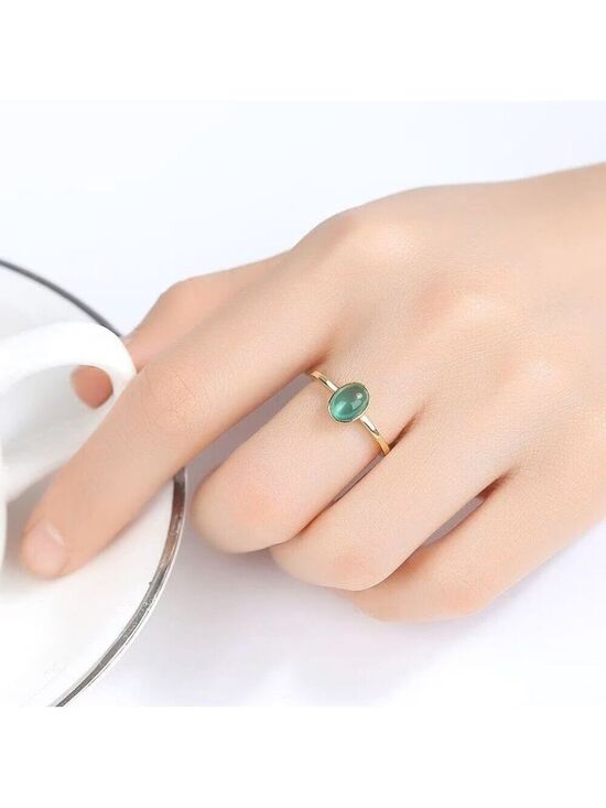 Jewelry - 18k Gold Plated over 925 sterling silver Cabochon 7x5 created oval Emerald Ring